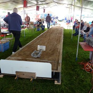 pulling track set up under tent