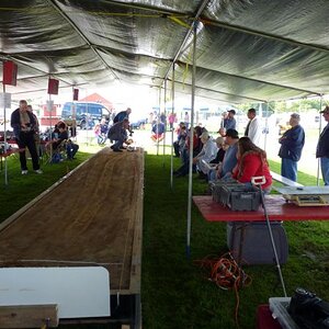 pulling track set up under tent