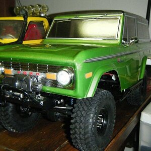 1973 Custom Ford Bronco, Brushless, TCS L Trail Frame. Shortened custom Traxxas axles, 3s Lipo battery, Castle Creations Mamba Micro 4200kv Combo, 3ra