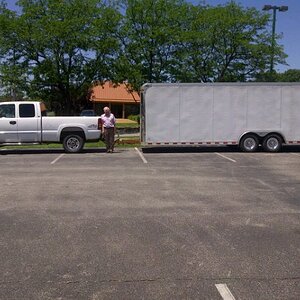 Pop and my tow rig and toy hauler. Yes, there's something special in there.