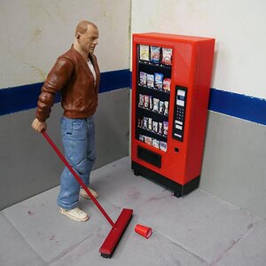 Vending machine with shop broom, action figure is 7 inches tall