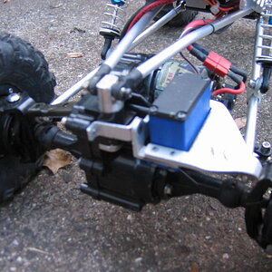 Steering servo mount-- again, sorry for the fuzzy pic.  I'm planning on cutting some material out of the center of the servo brace/axle truss. It just