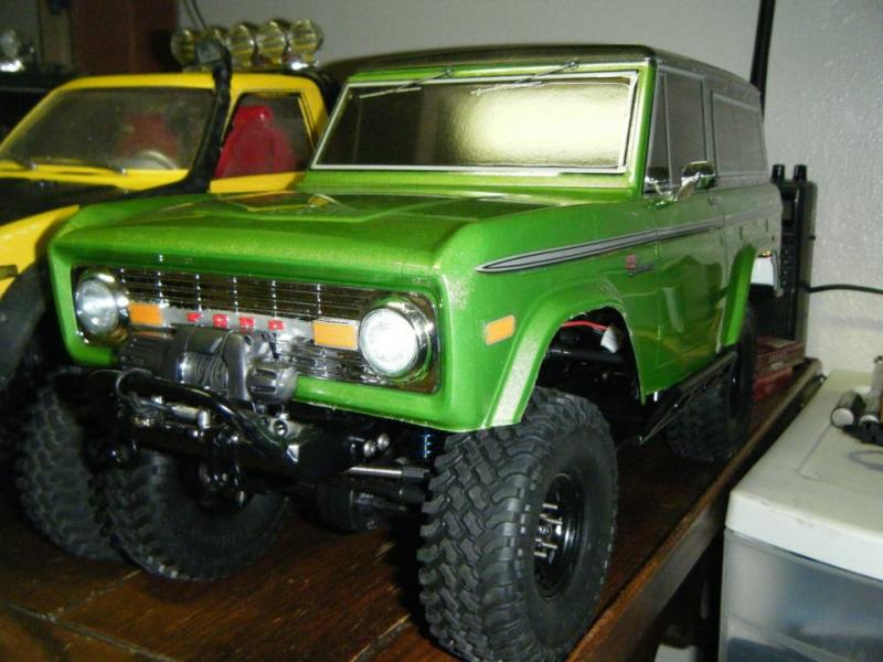 1973 Custom Ford Bronco, Brushless, TCS L Trail Frame. Shortened custom Traxxas axles, 3s Lipo battery, Castle Creations Mamba Micro 4200kv Combo, 3ra