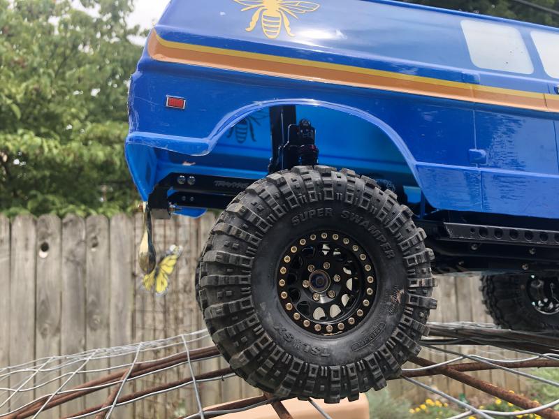 Beadlock wheels and large swampers they do an OK job but like I said before my albums I need a lot of help finding the best stuff to crawl with perfor