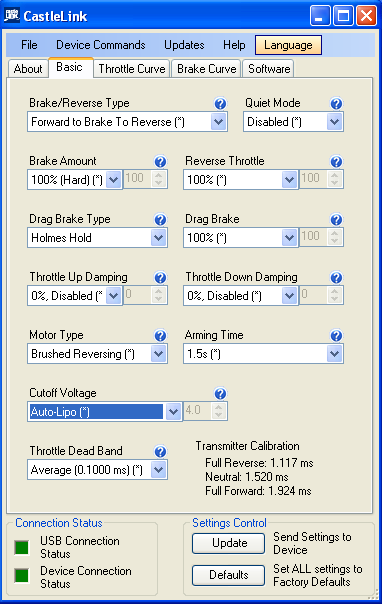 Castle Link ESC Settings