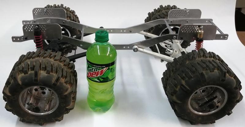 Frame Rails & Shock/Body Plates Assembled w/Mad Force Axles Mounted (20oz pop for Scale) 20180415 084821(25%)