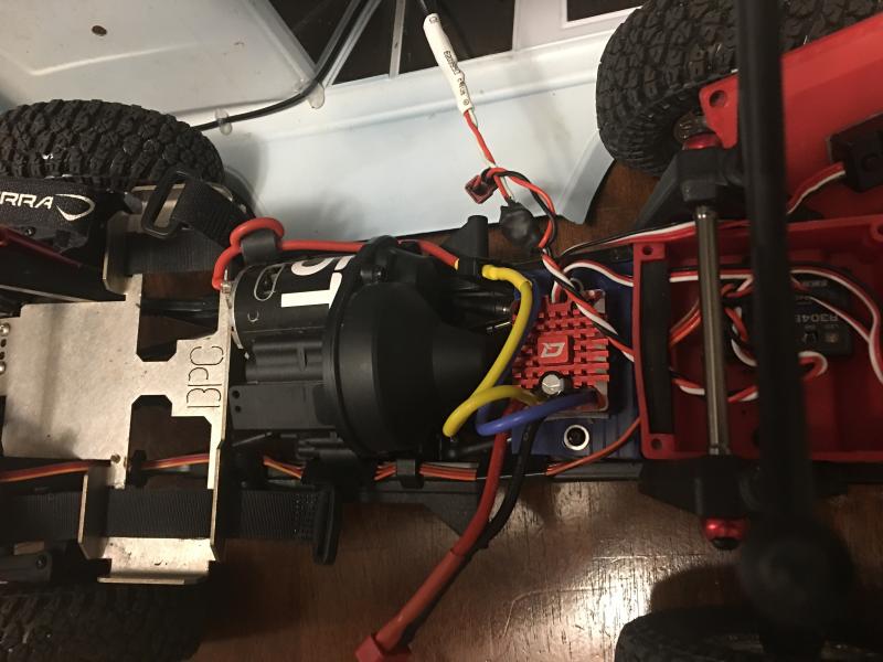 Layout of modified battery tray, motor, ESC, and receiver box.