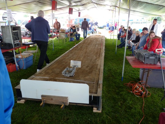 pulling track set up under tent