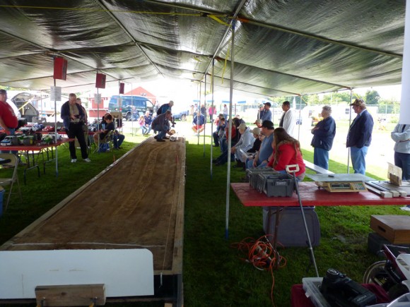 pulling track set up under tent