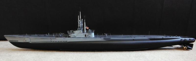 U.S.S. Puffer SS-268 static plastic model scratch built into functioning topwater RC submarine with working torpedoes.