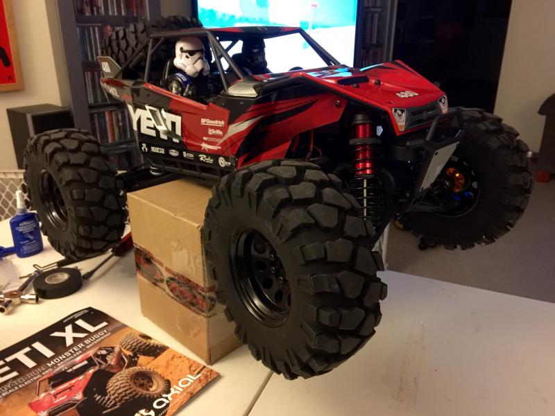 Yeti XL

Stock motor and esc
Cc BEC
Steel servo tie rod
Aluminum servo arm
Xpert steel high torque water proof servo
40 series 3.8 wheels and rock cru